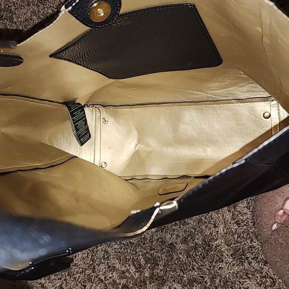 RALPH LAUREN PEBBLED LEATHER GOLD LINED LARGE TOTE EUC - Picture 9 of 12
